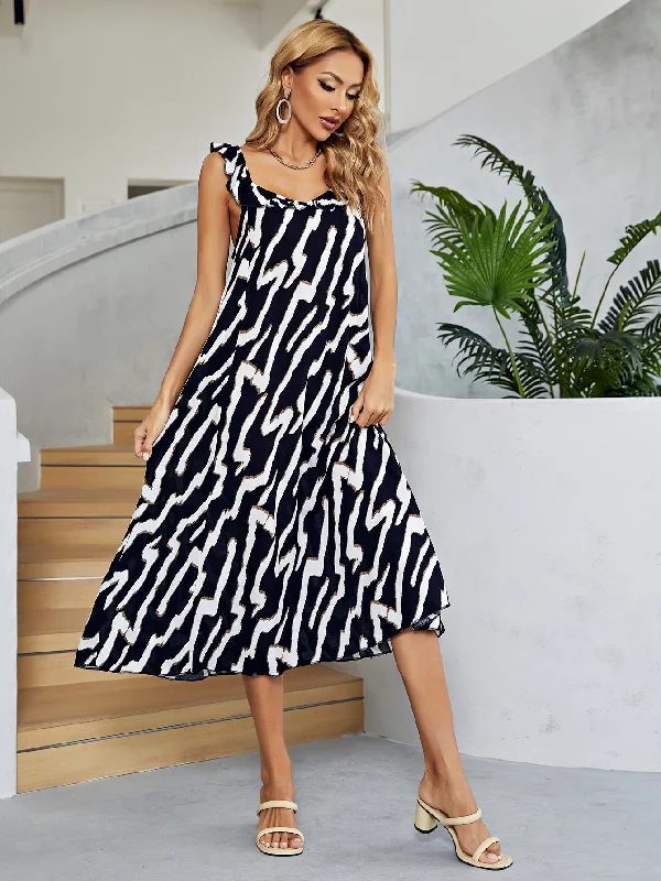 Two-Tone Low Back Midi Dress Vacation