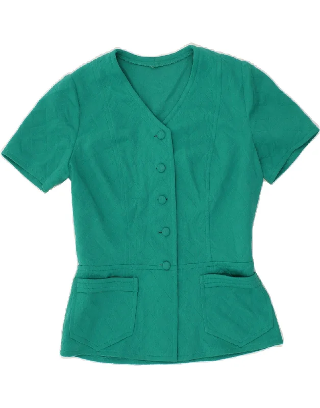 VINTAGE Womens Short Sleeve 5 Button Blazer Jacket UK 12 Medium Turquoise Sophisticated Women's 