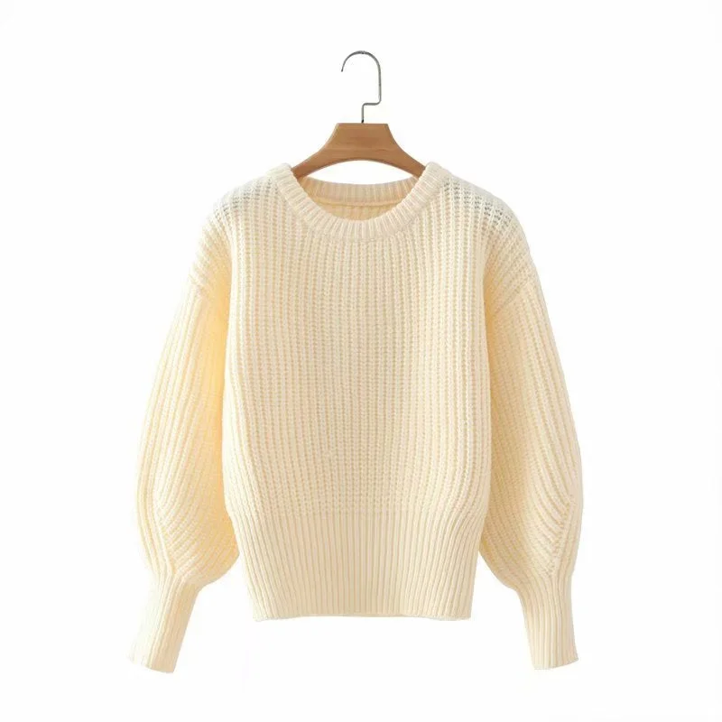 Autumn winter new fund languid loose round neck bubble sleeve knit sweater  1362 Sustainable Organic