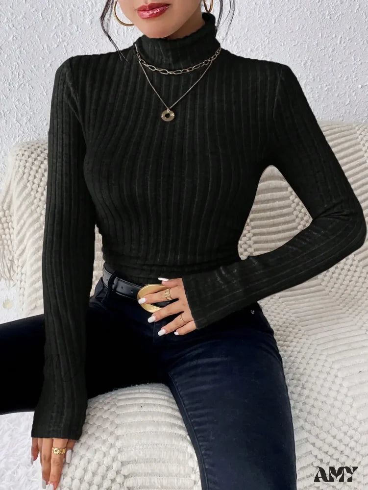 Elegant Solid Basic Knitted Tops Women Turtleneck Long Sleeve Casual Slim Sweater Athletic Women's Elegant Solid Basic Knitted Tops Women Turtleneck Long Sleeve Casual Slim Sweater Athletic Women's