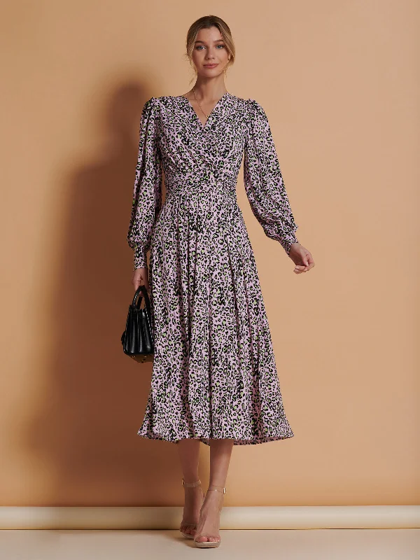 Jolie Moi Allyn Long Sleeved Maxi Dress, Pink Animal Disco