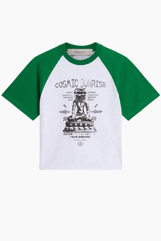 Golden Goose Cosmic Sunrise T-Shirt - Optic White/ Abundant Green Casual Women's Japanese 