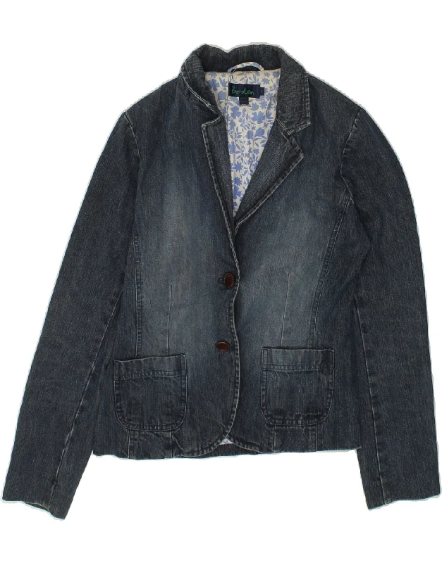 BODEN Womens 2 Button Denim Blazer Jacket UK 12 Medium Navy Blue Cotton Tough Women's Military - inspired