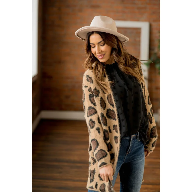 Fuzzy Cheetah Pocket Cardigan Confident Women's Power