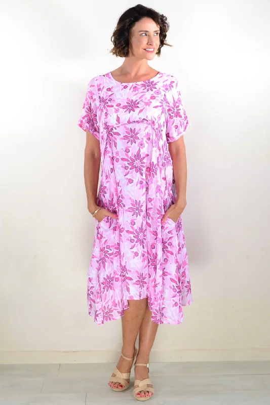Pink Petals Midi Tunic Dress Dapper Women's Bow - adorned