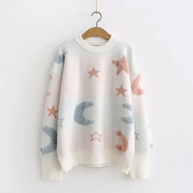 Cute round neck long sleeve sweater  165 Monochromatic Office Style