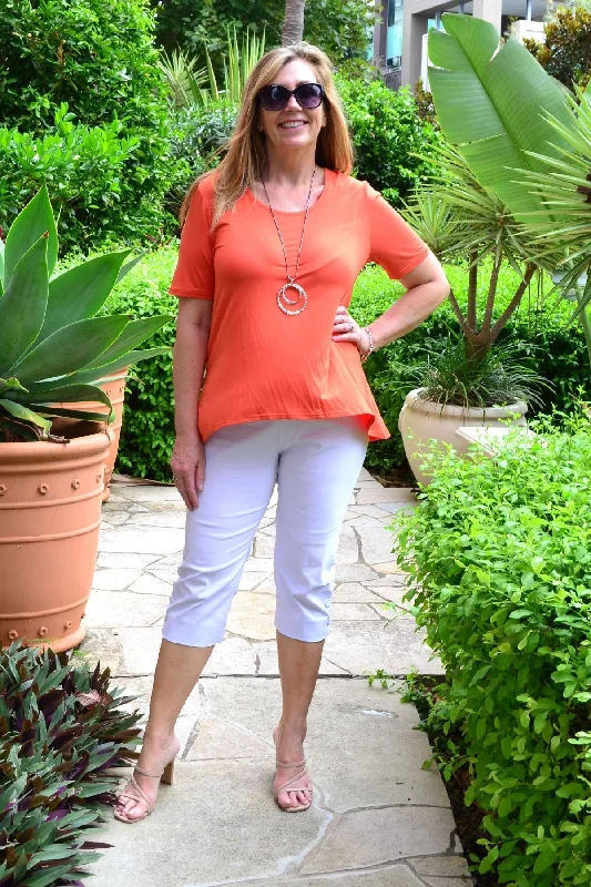 Orange Bamboo Basic Hi Low Hem Top Bold Women's Animal Print