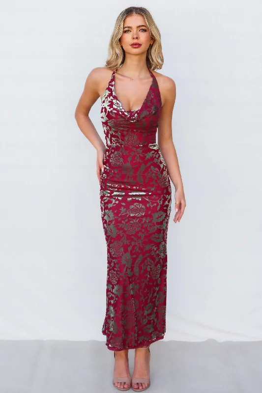 Riley Maxi Dress - Wine Vintage Women's 1970S 
