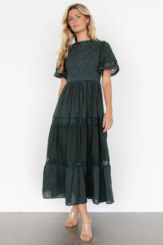 Loveland Geo Lace Maxi Dress | Dark Green Casual Women's Loose - fitting