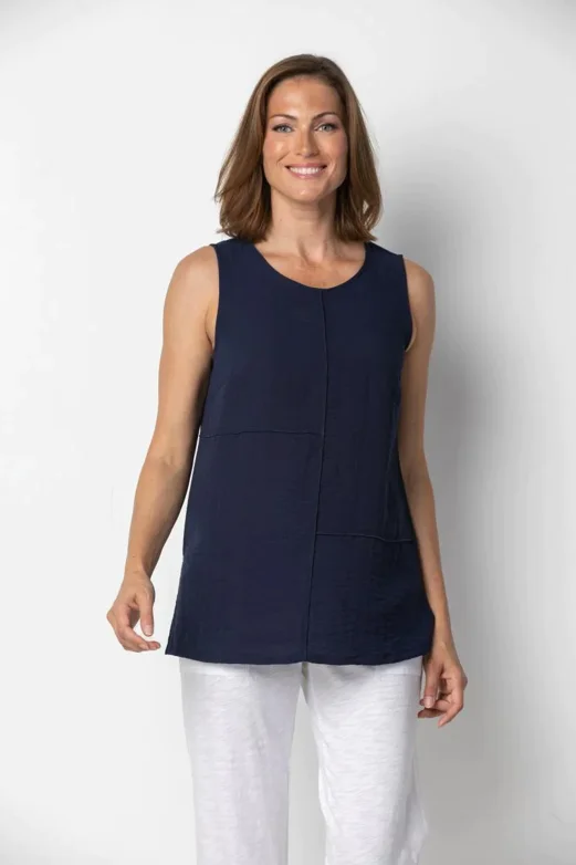 Habitat Spring/Summer Sale, 30650 Pieced Sleeveless Tunic Tank, Twilight 50% Off Regular Price Dapper Women's 1920S