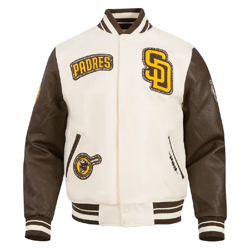 MLB SAN DIEGO PADRES DIY PICK STITCH MEN'S RIB WOOL VARSITY JACKET (EGGSHELL/ BROWN) Refined Women's Velvet