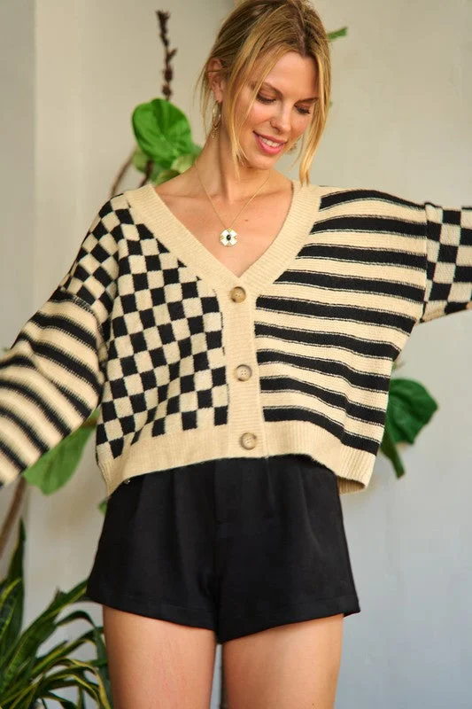 Contrast Pattern Sweater Cardigan Street