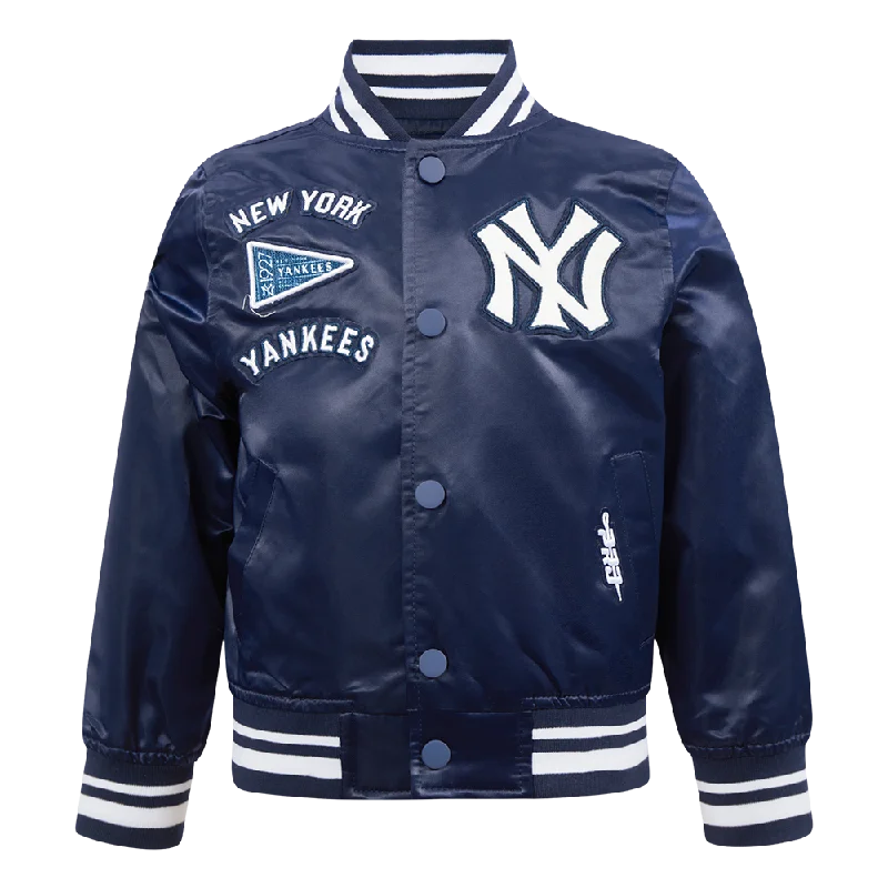 NEW YORK YANKEES RETRO CLASSIC TODDLER BOYS RIB SATIN JACKET (MIDNIGHT NAVY) Feminine Women's Style NEW YORK YANKEES RETRO CLASSIC TODDLER BOYS RIB SATIN JACKET (MIDNIGHT NAVY) Feminine Women's Style