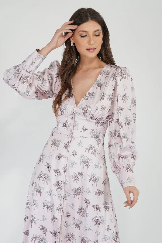 Tessa Long Sleeve Satin Midi Dress in Pink Cool Women's Skate
