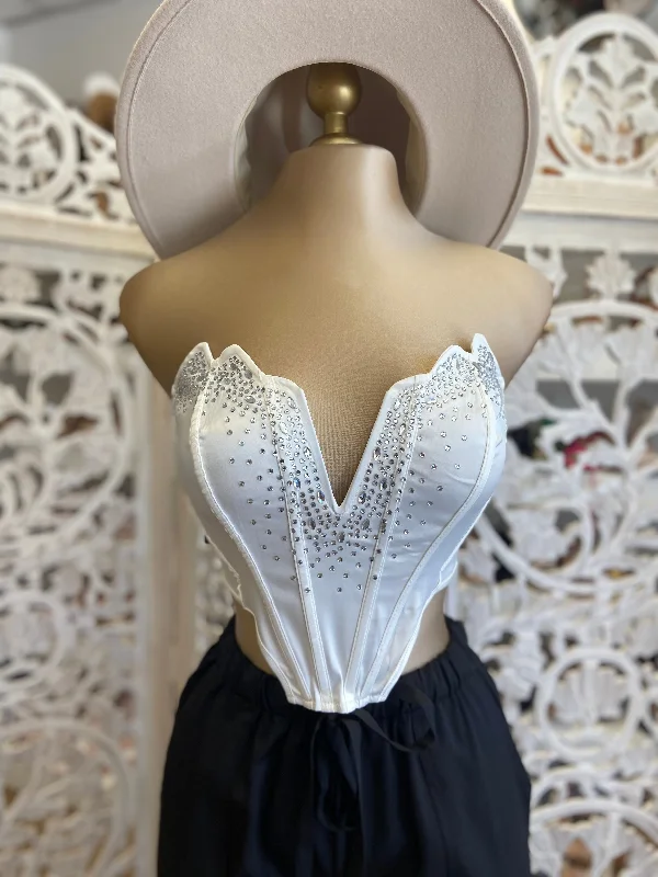 White Rhinestone Corset Traditional Women's Wool
