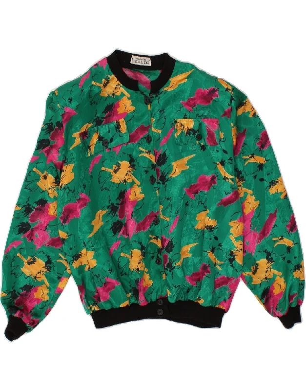 VINTAGE Womens Oversized Abstract Pattern Bomber Jacket UK 16 Large Green Traditional Women's VINTAGE Womens Oversized Abstract Pattern Bomber Jacket UK 16 Large Green Traditional Women's