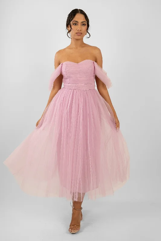 Melbourne Tulle Midi Dress in Pink Preppy Women's College