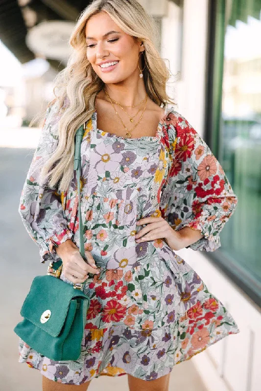 Let's Be Clear Lavender Purple Floral Babydoll Dress purpose
