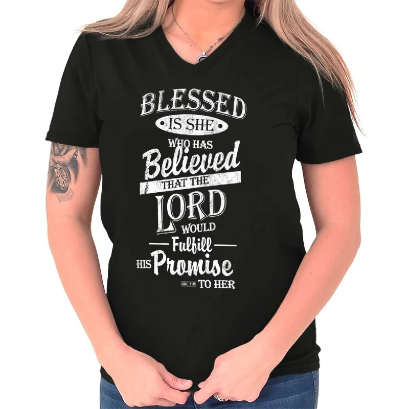 Blessed is V-Neck T-Shirt Practical Women's Multi - 