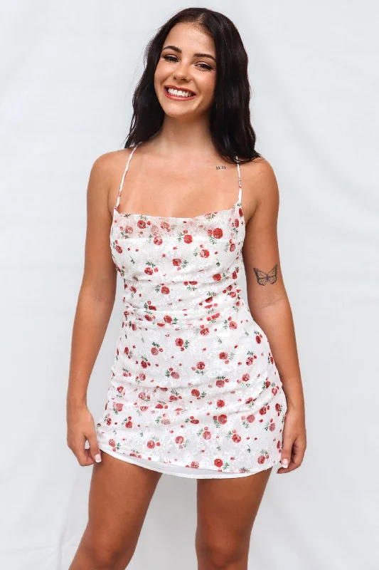 Charly Mini Dress - White Roses Traditional Women's Wool