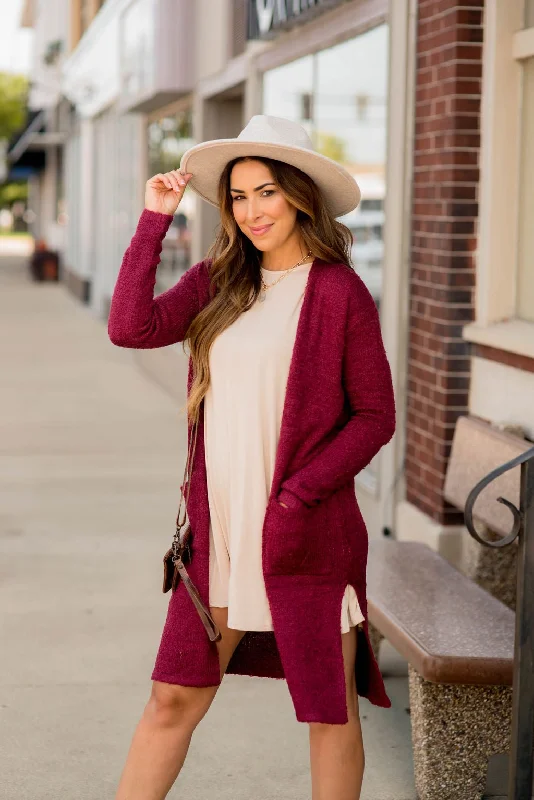 Textured Slit Cardigan Preppy Women's College