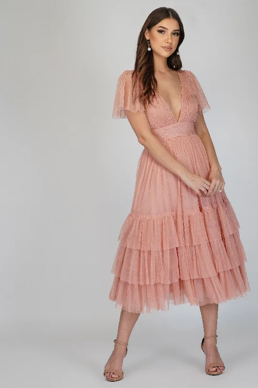 Madison Pink Tulle Bridesmaid Dress Laid - back Women's Style