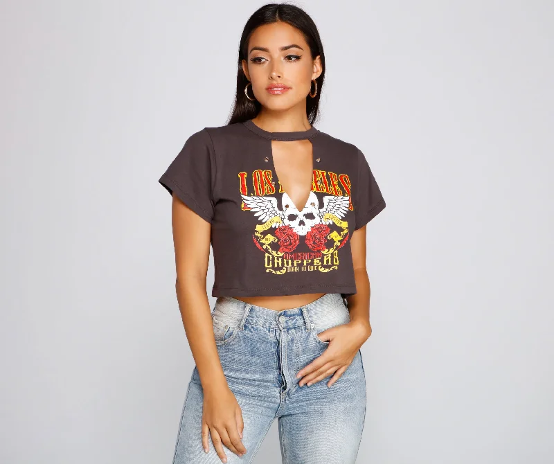 Edgy Babe Cutout Crop Top Tough Women's Military - inspired