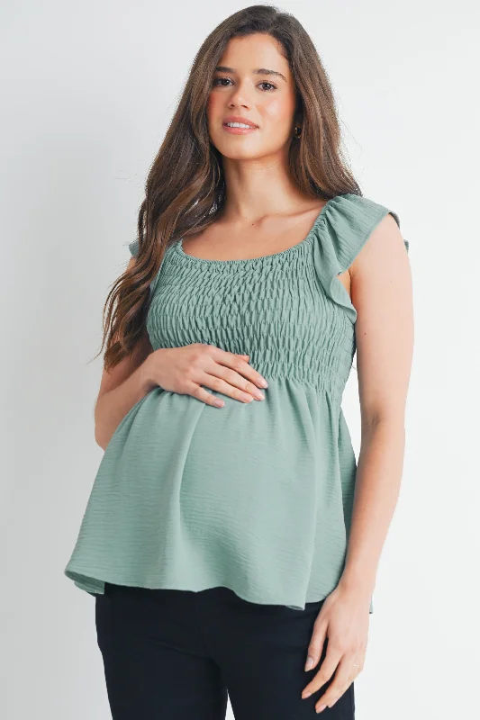 Flutter Sleeve Square Neck Smocked Maternity Top Modern Women's 