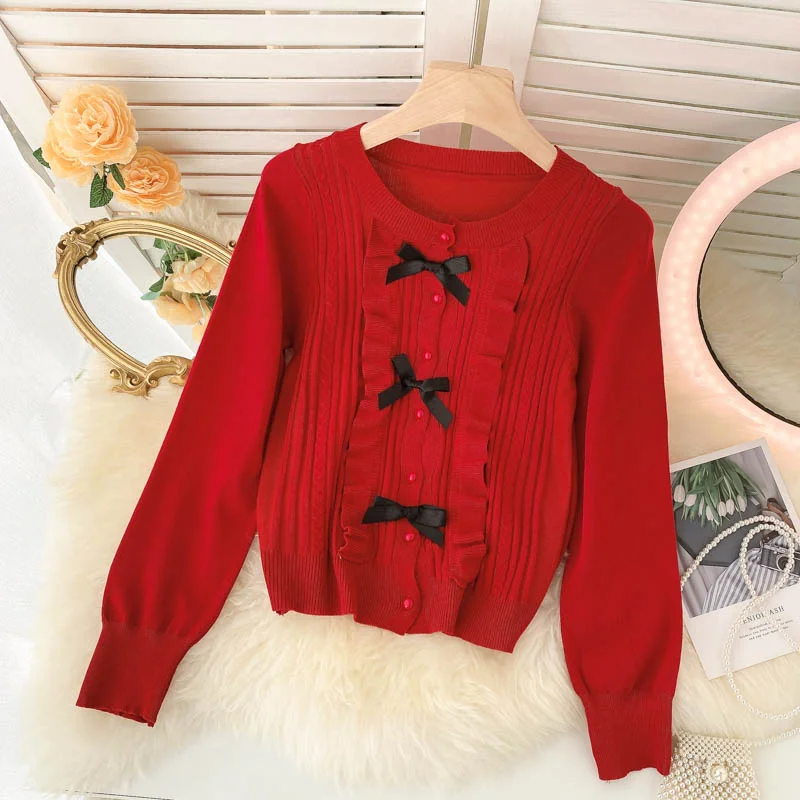 Lovely bow-knot long-sleeved cardigan sweater  138 Bold Women's Statement