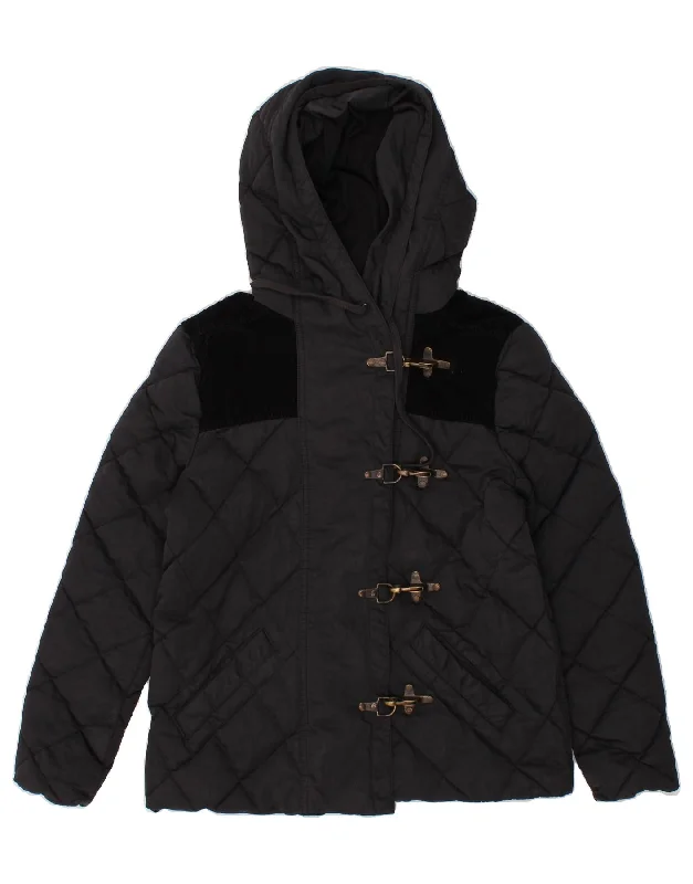 ALL SAINTS Womens Hooded Duffle Padded Jacket UK 14 Large Navy Blue Artistic Women's Hand - painted