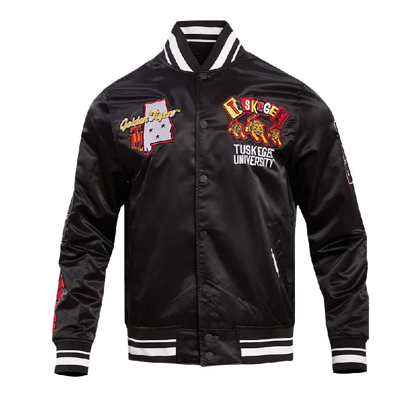 NCAA TUSKEGEE UNIVERSITY HOMECOMING RIB MEN'S SATIN JACKET (BLACK) Country
