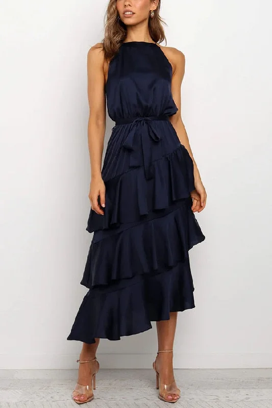 Ketty Halter Ruffle Hem Layered Dress Cashmere