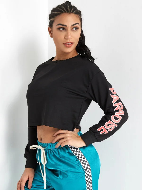 Custom Round Neck Letter Long Sleeve Black T-Shirts Traditional Women's Wool