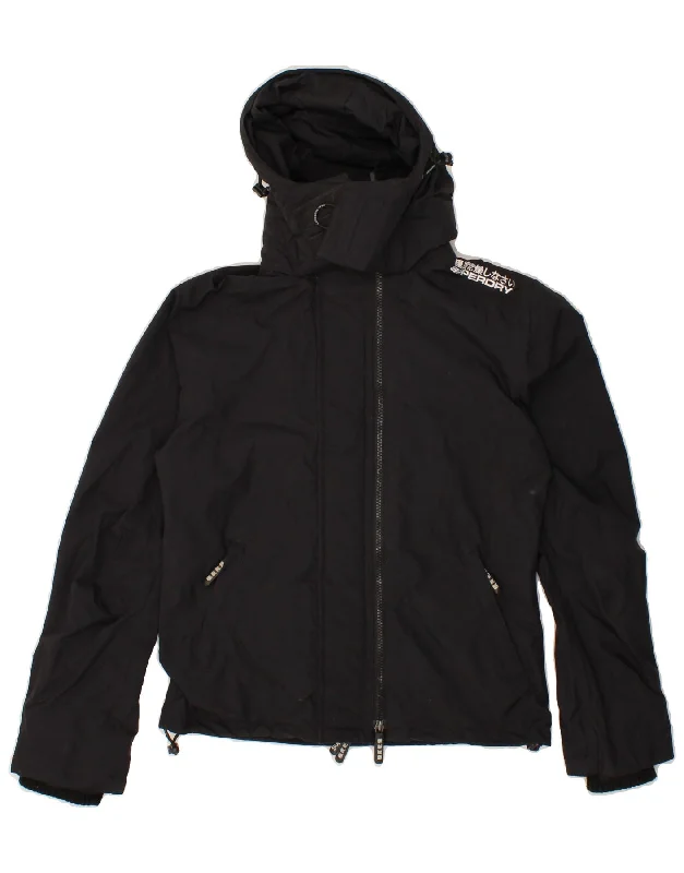 SUPERDRY Womens Hooded Windbreaker Jacket UK 14 Large Black Nylon Trendy Women's 