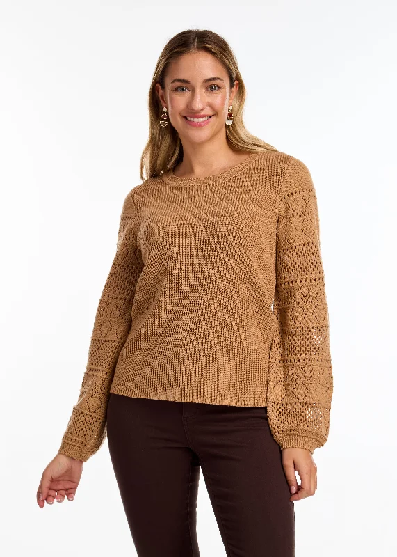 Long Sleeve Pointelle Sweater Laid - back Women's Style