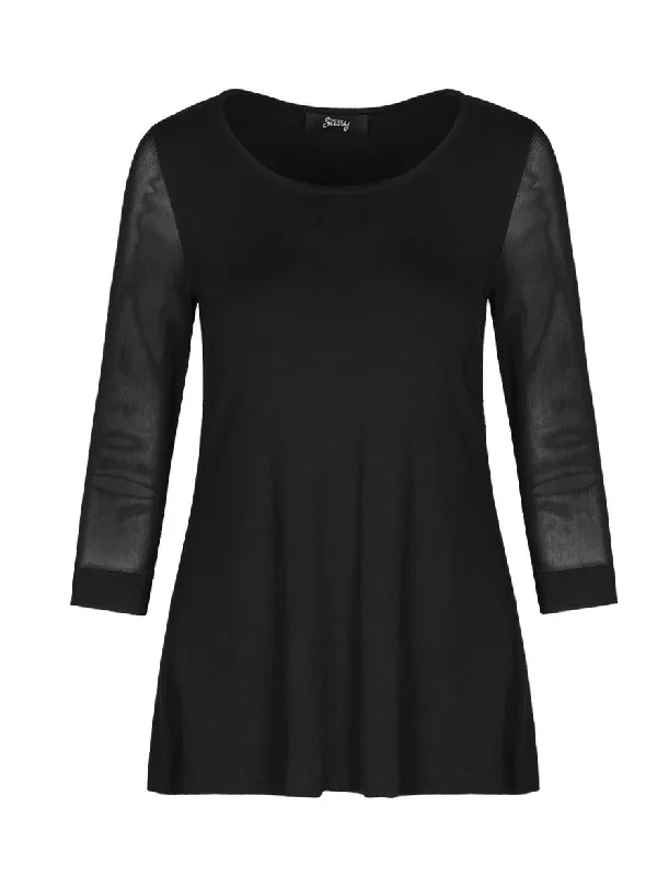 EverSassy by Dolcezza, 11415 Mesh Sleeve Top Monochromatic Office Style