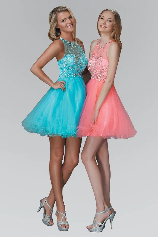 Elizabeth K - GS2074 Bedazzled Illusion Tulle Dress Polished Women's Silk