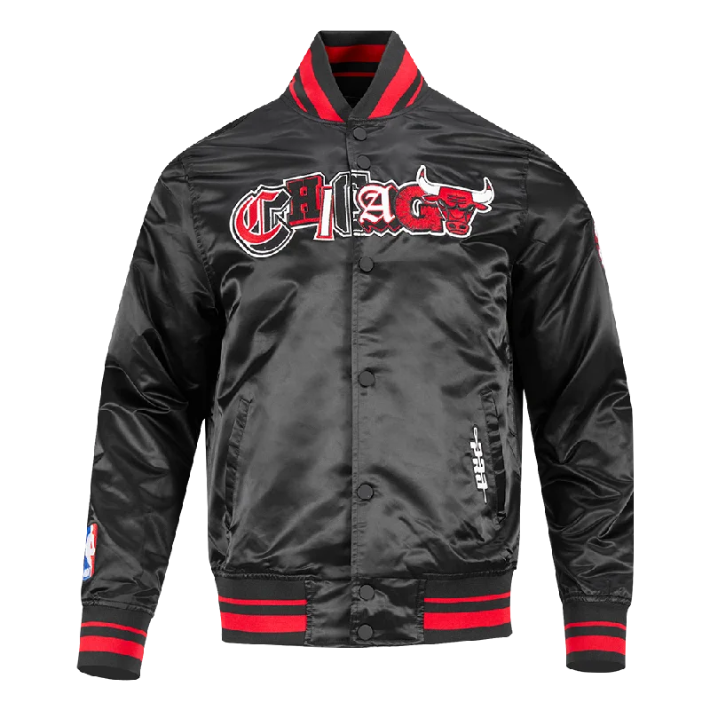 NBA CHICAGO BULLS CITY RANSOM MEN'S RIB SATIN JACKET (BLACK/RED/BLACK) Earthy Women's Hemp - based