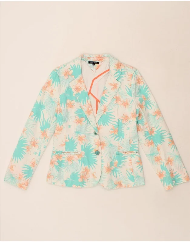 TOMMY HILFIGER Womens 2 Button Blazer Jacket US 8 Medium Turquoise Floral Casual Women's Loose - fitting