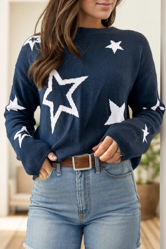 Star Round Neck Long Sleeve Sweater Luxurious Women's High -  end