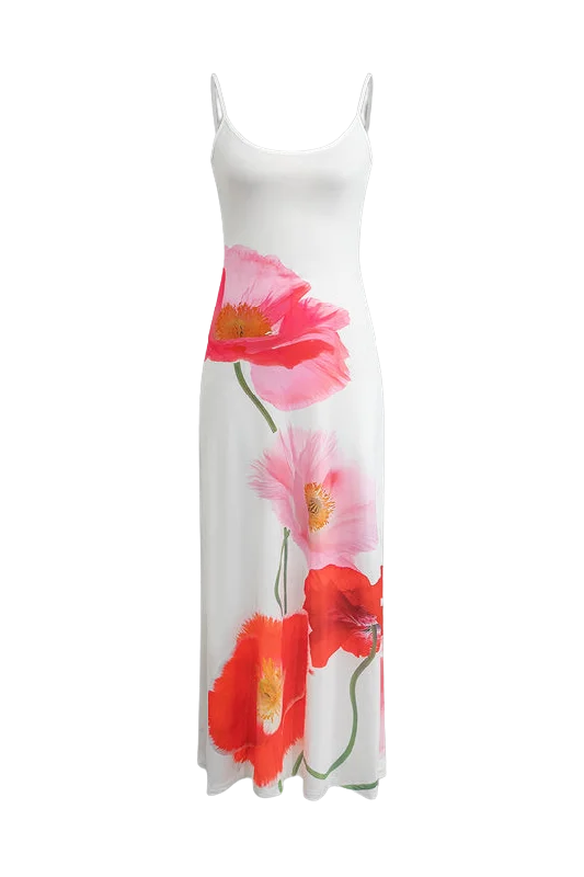 A&A Backless Printed Flower Vacation Maxi Dress Trendy Women's Oversized