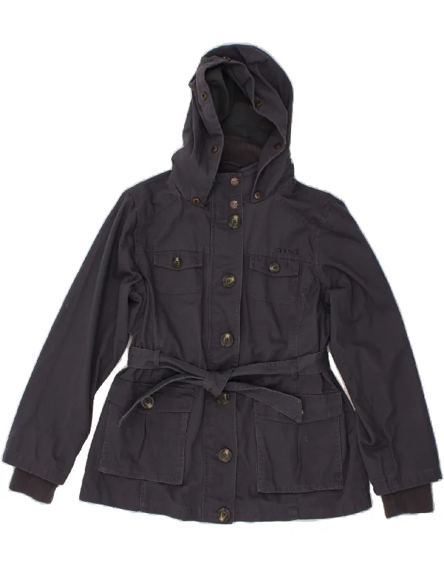 ANIMAL Womens Hooded Utility Jacket UK 12 Medium Navy Blue Cotton Elegant Women's 