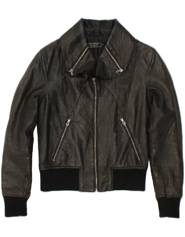 GUESS Womens Leather Jacket IT 42 Medium Black Leather Feminine Women's Style 