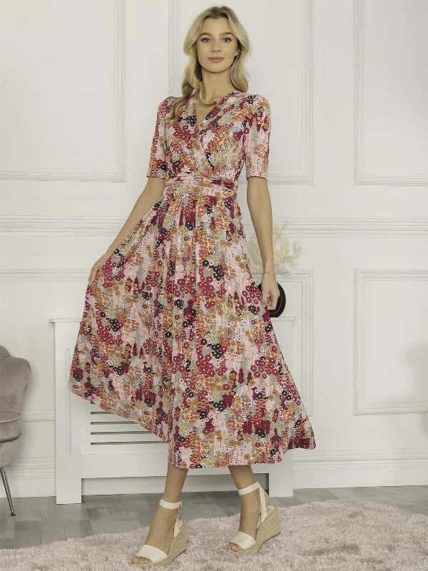 Jolie Moi Akayla Printed Jersey Maxi Dress, Orange Multi Monochromatic Office Style