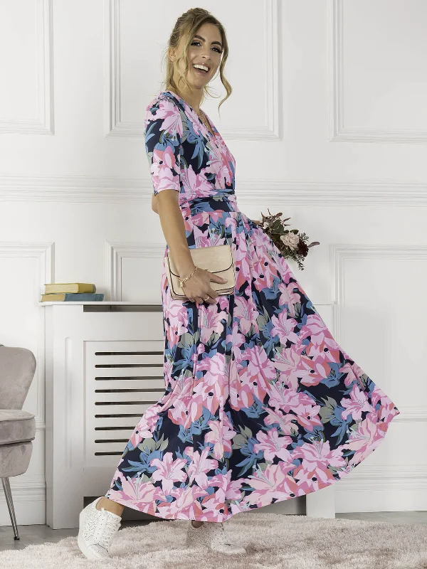 Jolie Moi Freya Floral Print Maxi Dress, Pink Floral Feminine Women's Soft 
