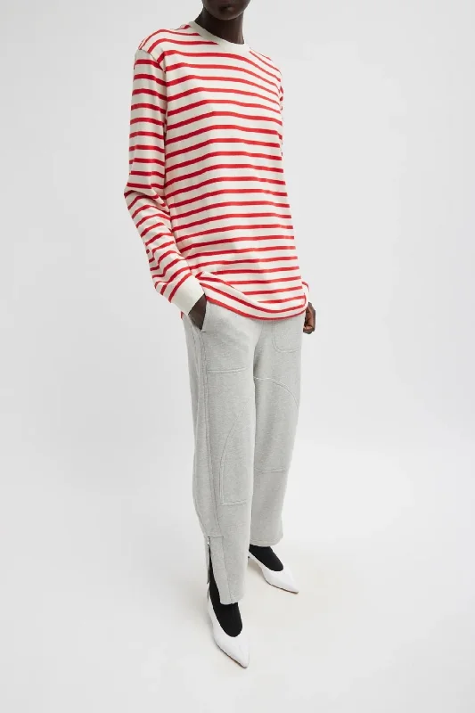 Tibi Striped Perfect Unisex Long Sleeve T - Red Bold Women's Animal Print