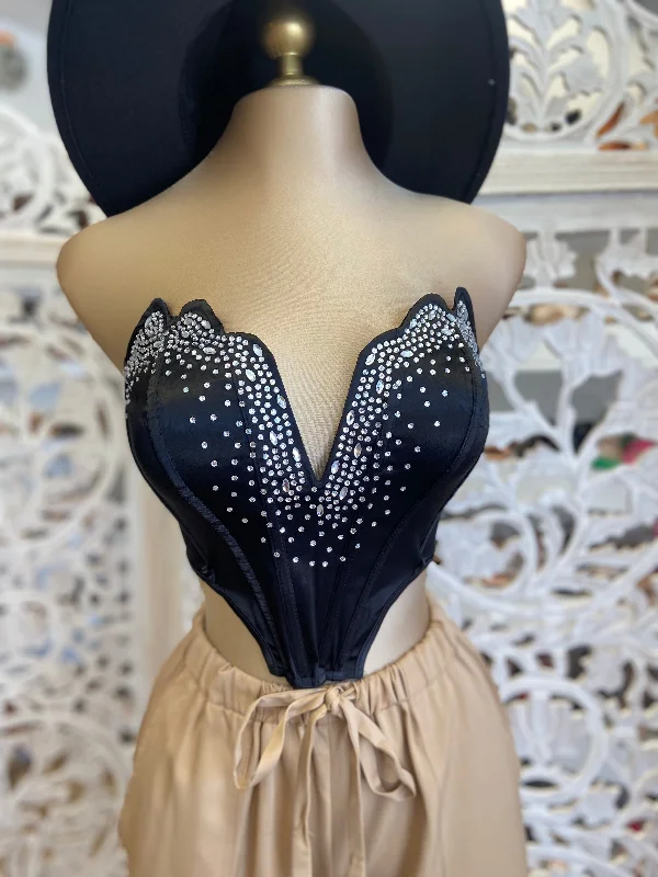 Black Rhinestone Corset Confident Women's High - fashion