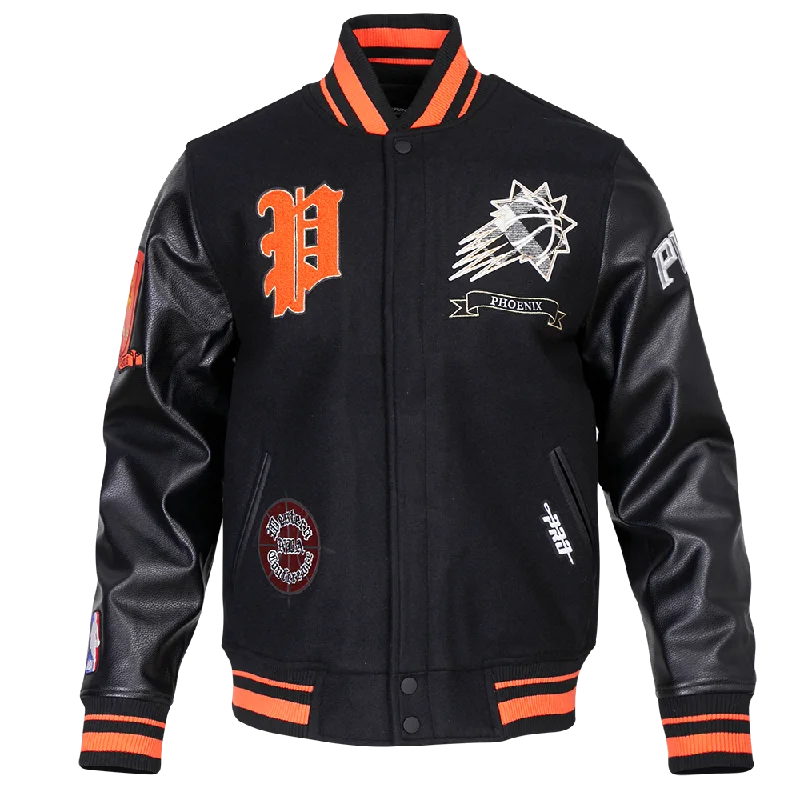 NBA PHOENIX SUNS PRO PREP WOOL MEN'S VARSITY JACKET (BLACK/ORANGE) Youthful Women's Pop