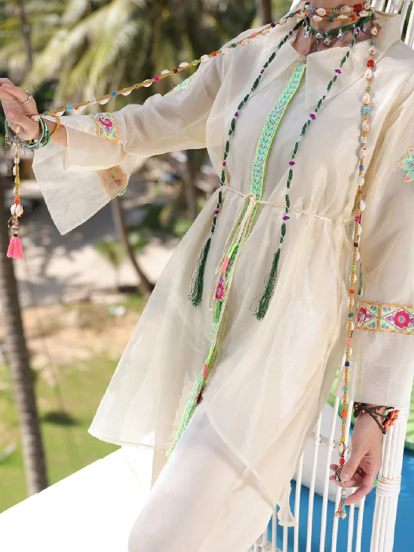 Off White Shimmer Net Tunic - AL-LK-961 purpose