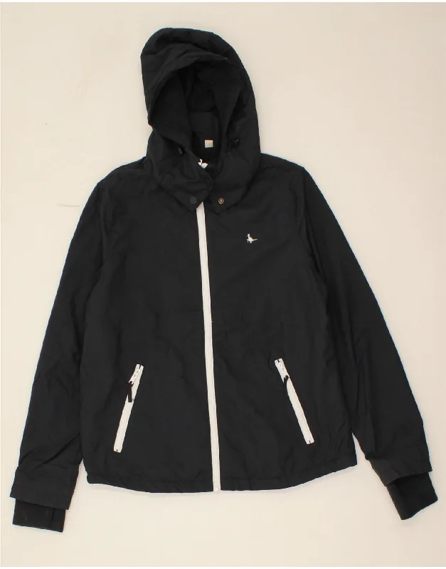 JACK WILLS Womens Hooded Rain Jacket UK 10 Small Black Nylon Trendy Women's Oversized